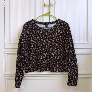 F21 distressed, cropped floral sweatshirt